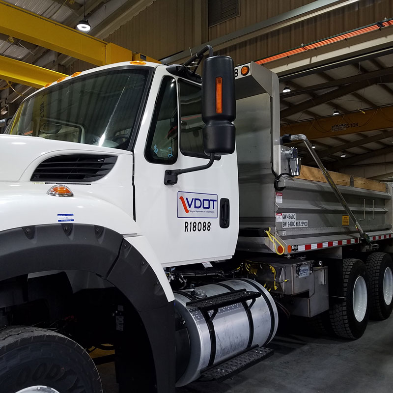 VDOT dump truck fitted with a snow plow mounting bracket